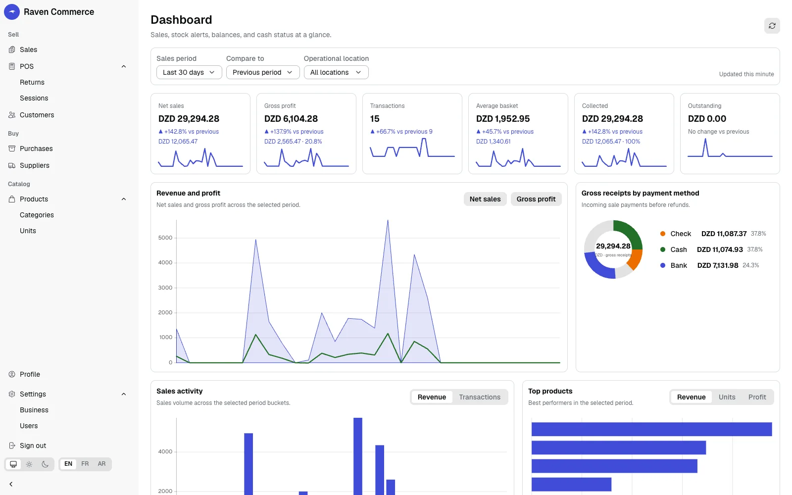 Live RAVEN Commerce application interface